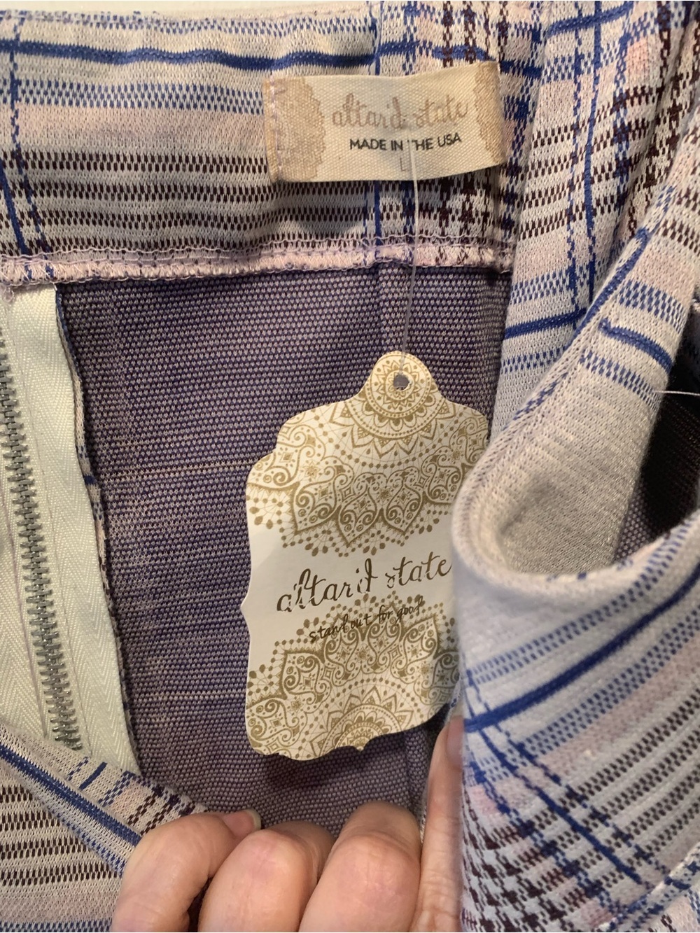 Altar’d State NWT Plaid Square-Neck Pinafore Dress in Light Gray, Blue & Pink L - Picture 7 of 16